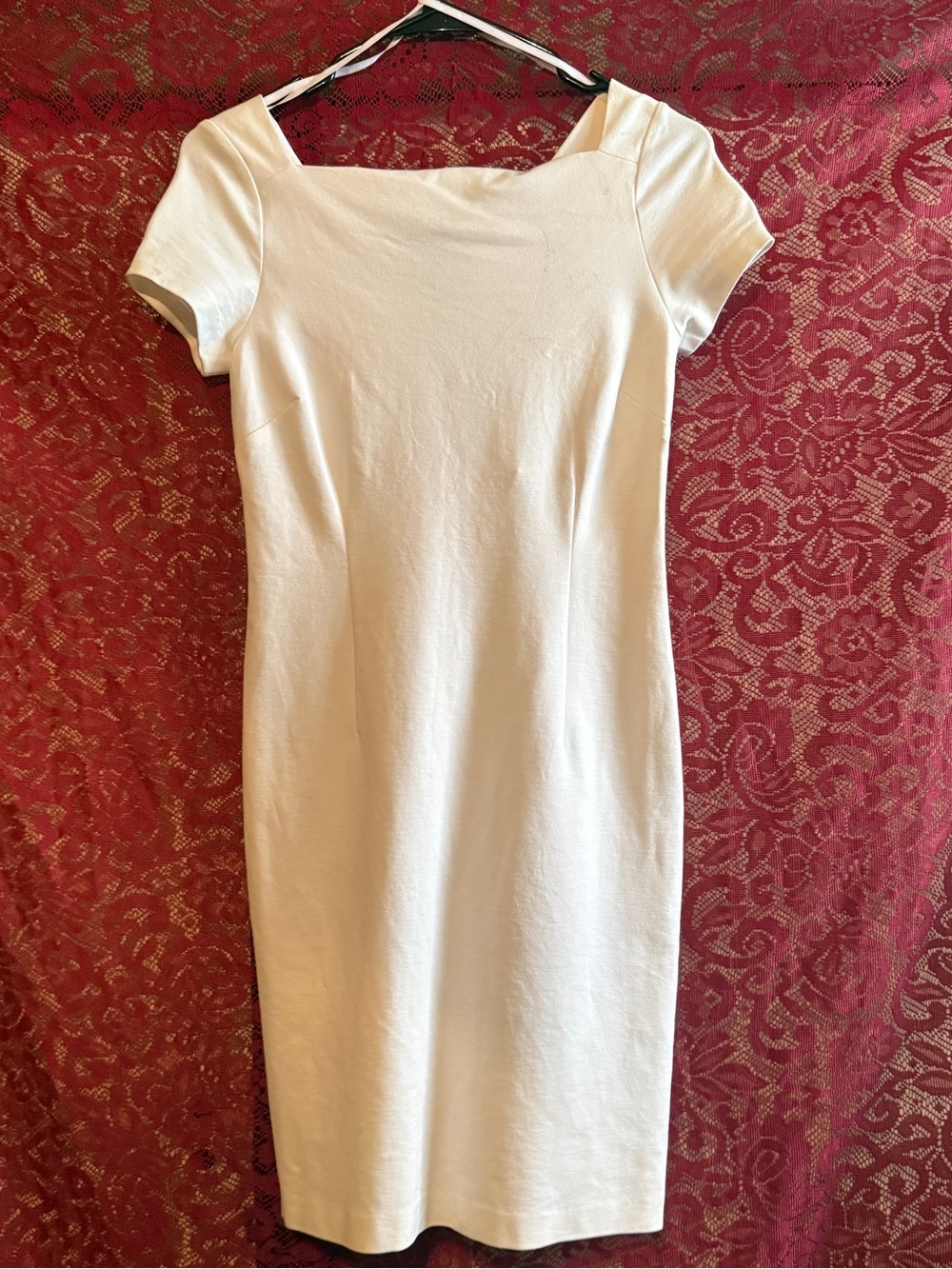 NWT Banana Republic White Square Neck Sheath Dress Size 2 V-Back Short Midi